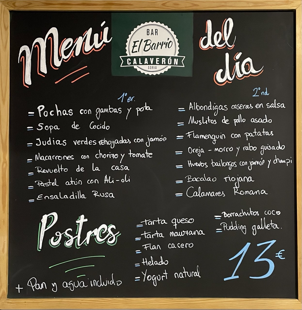 Menú semanal El Barrio Calaverón – semana anterior